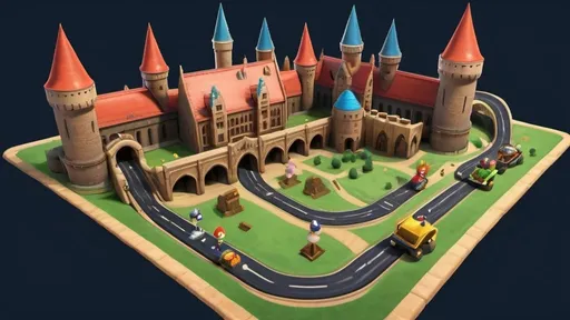 Prompt: Hogwarts as a Mario kart track