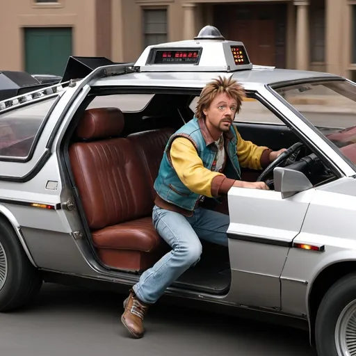 Prompt: Shaggy driving back to the future Delroean, door open