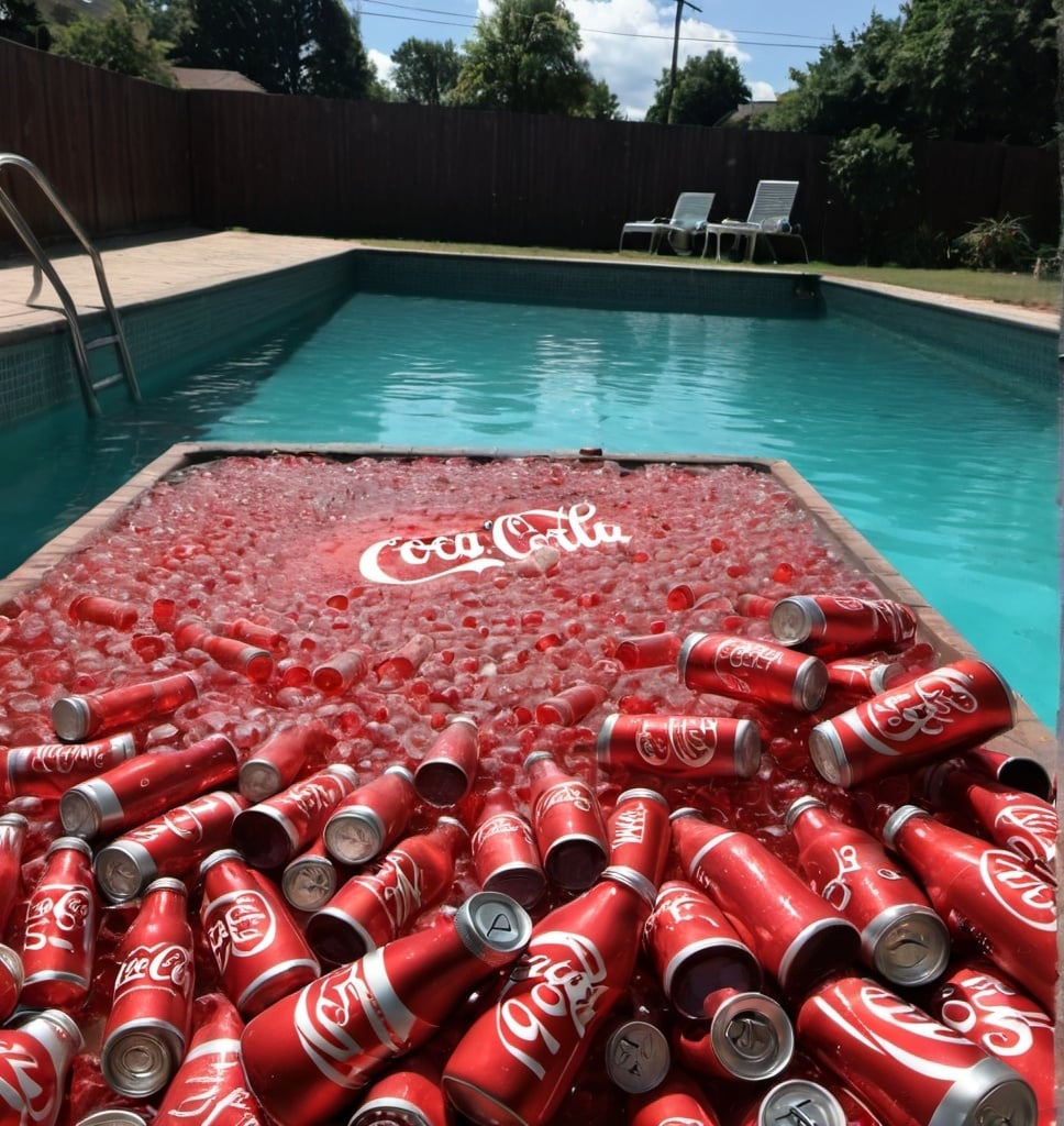 Prompt: Pool filled with Coca-Cola 