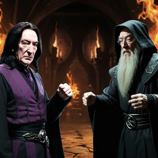 Prompt: Snape vs dumbledore, mortal Kombat, hud