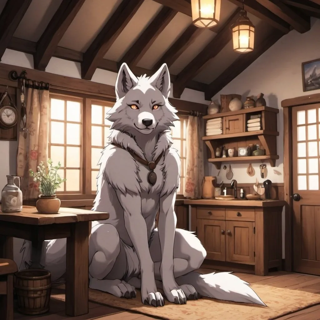 Prompt: Anthro furry wolf cottage core anime style