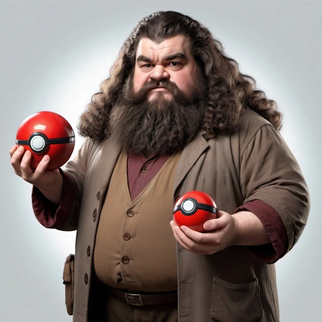 Prompt: Hagrid as a pokemon trainer, holding pokeball 