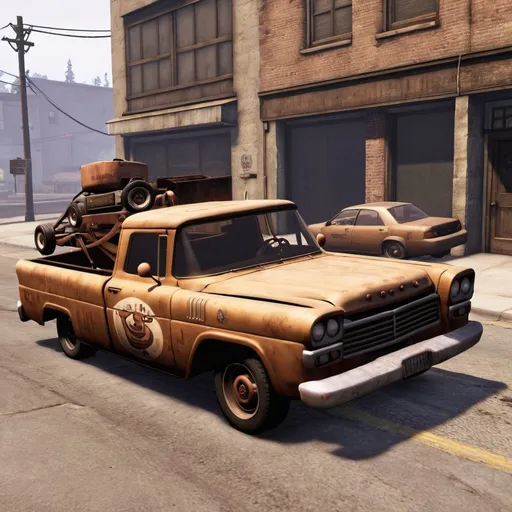 Prompt: Niko bellic stealing tow mater, opening maters door and crawling in