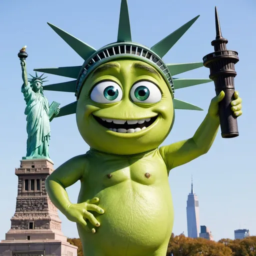 Prompt: Mike wazowski statue of Liberty 