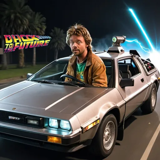 Prompt: Shaggy driving back to the future Delroean, door open