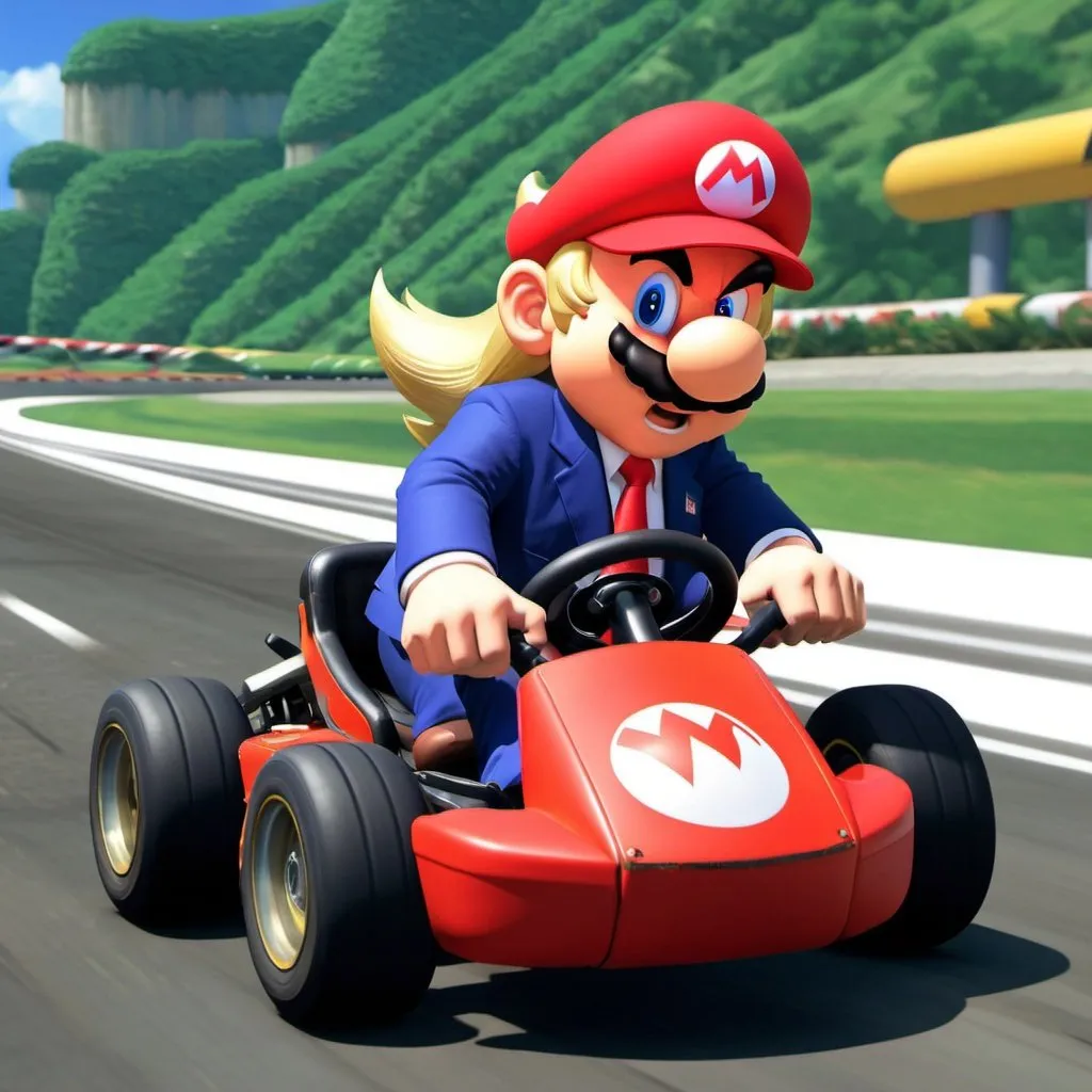 Prompt: Trump in Mario kart