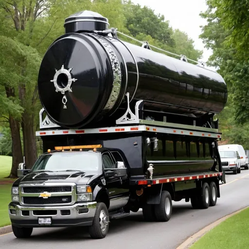 Prompt: Using a septic tank truck as a hearse at a funeral 