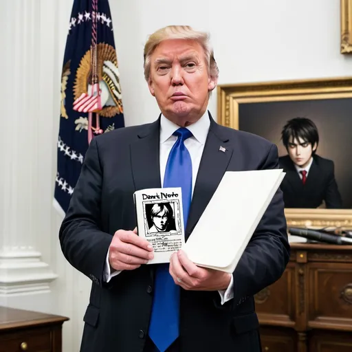 Prompt: Trump holding Death note