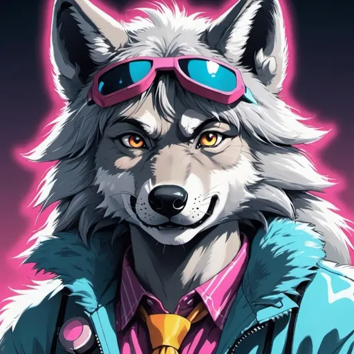 Prompt: Anime, furry wolf, stereotypical 80's poster