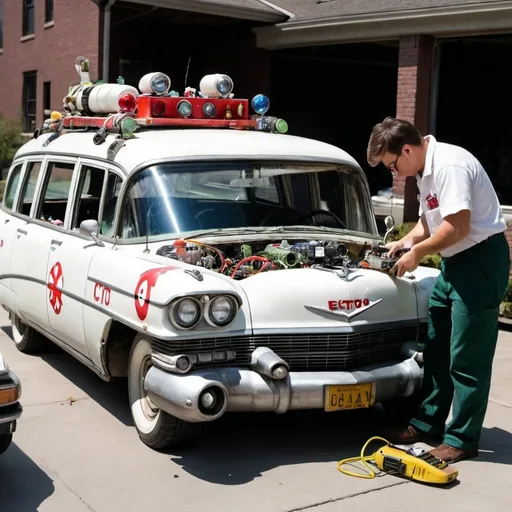 Prompt: Nerds repairing ecto 1