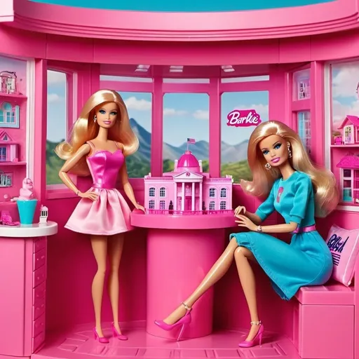 Prompt: Barbie dream house trump outpost 