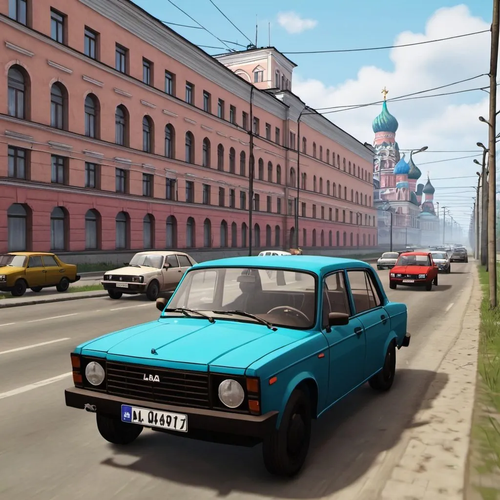 Prompt: Grand theft auto Moscow, lada