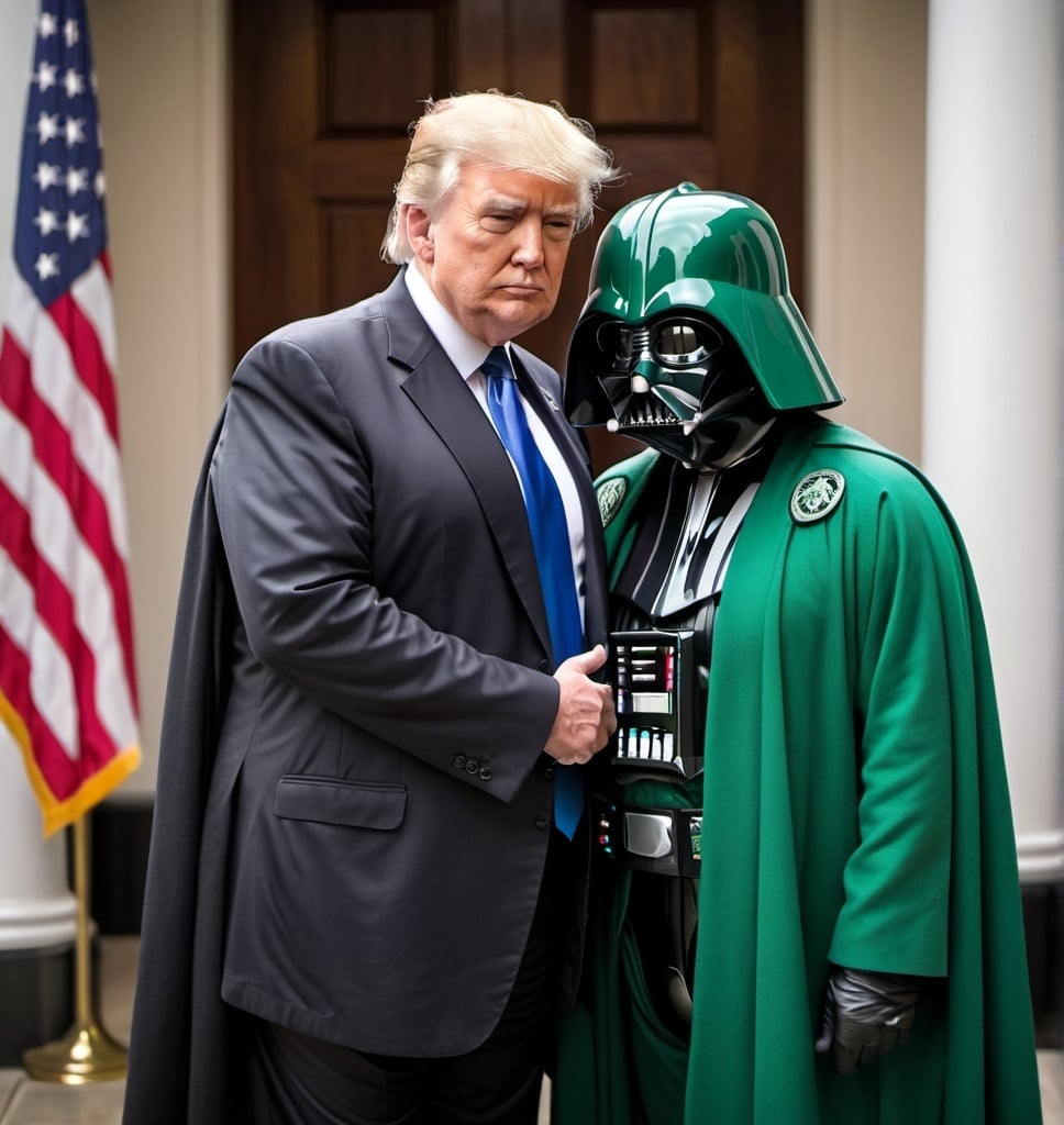 Prompt: Trump and Darth Vader as Slytherins