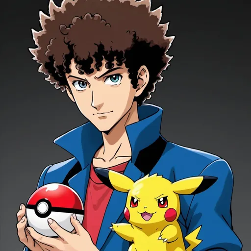 Prompt: Spike Spiegel as a pokemon trainer, holding pokeball 