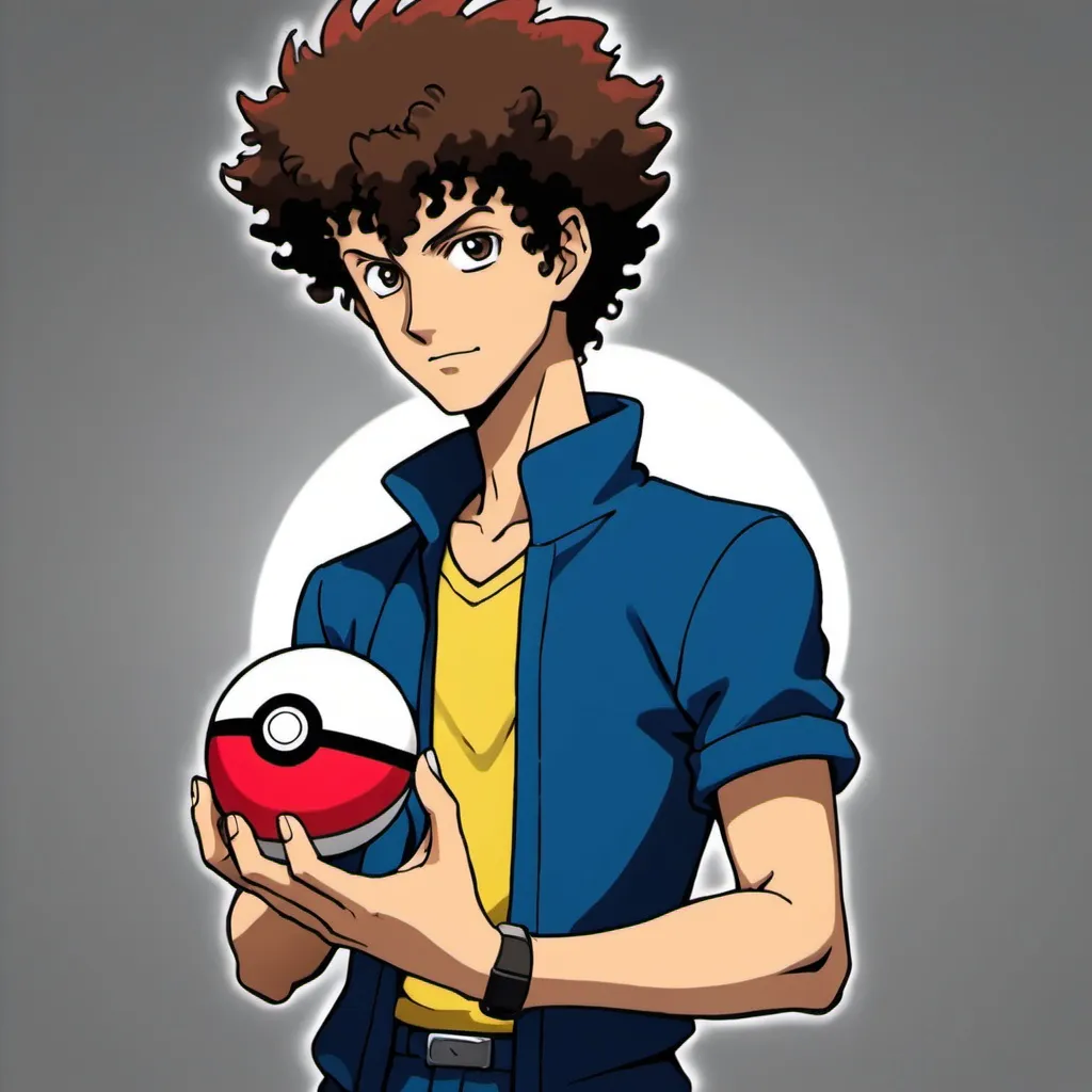 Prompt: Spike Spiegel as a pokemon trainer, holding pokeball 