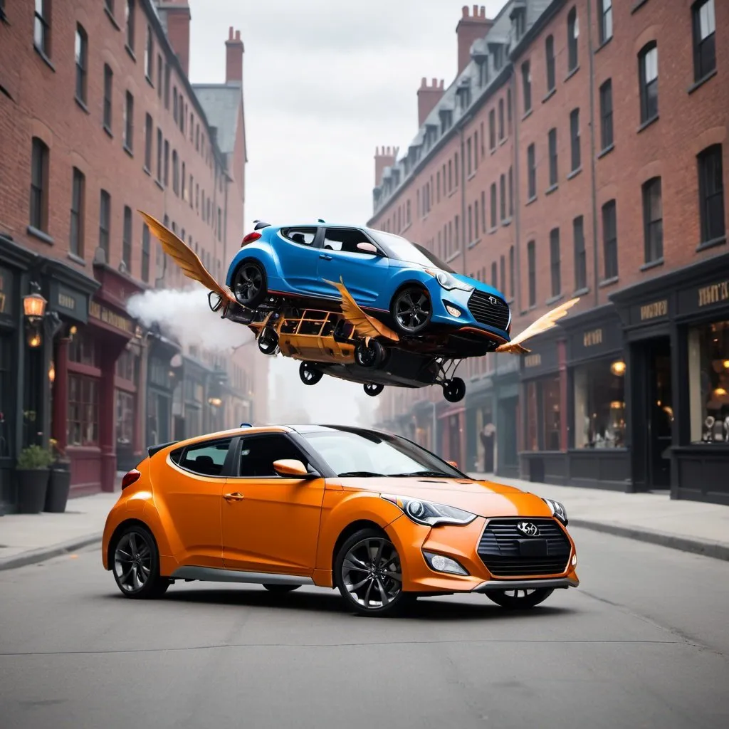 Prompt: Flying Hyundai Veloster, Harry Potter 