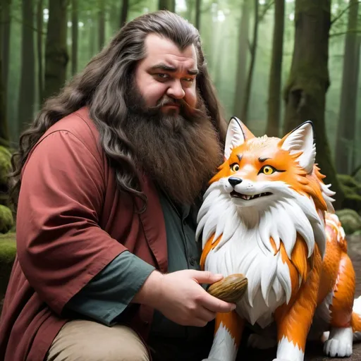 Prompt: Hagrid petting a 9 tailed Kitsune 