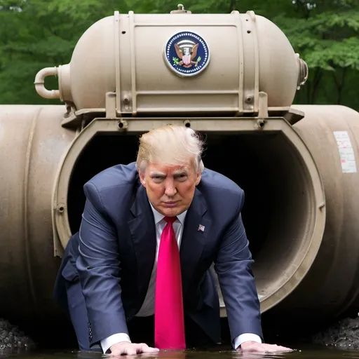 Prompt: Donald Trump sticking his head out of he lid of a septic tank truck 