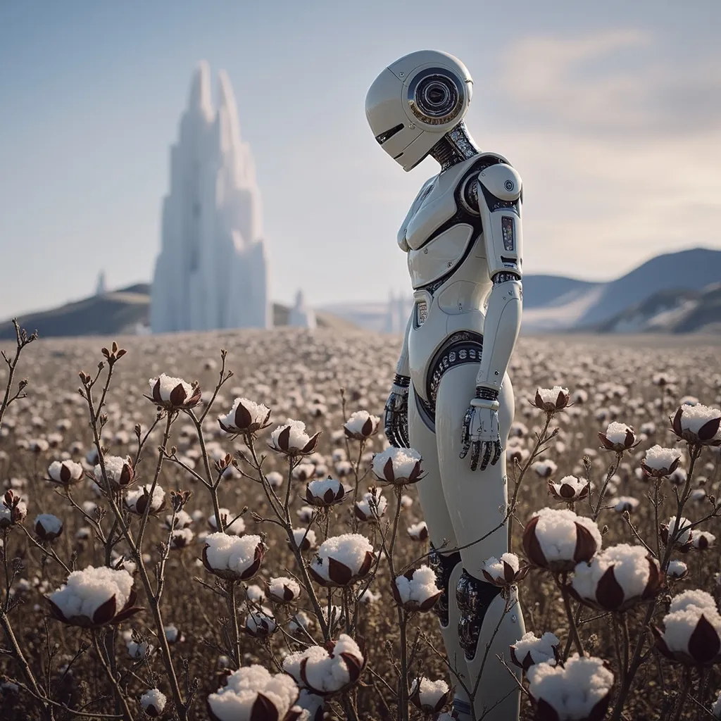 Prompt: robot cotton futuristic another planet bright