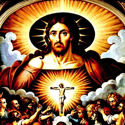 Prompt: The image portrays a scene of cosmic magnitude, with the heavens opening and the earth trembling beneath. In the center of the composition, the figure of Christ is depicted in all His glory, seated upon a majestic throne of celestial splendor. His presence radiates divine authority and justice, as He prepares to render judgment upon the world.

Surrounding Christ are hosts of angels, arrayed in resplendent attire, bearing witness to the unfolding events. To His right stand the righteous, their faces aglow with anticipation and hope, while to His left, the damned cower in fear and despair. The scene is charged with tension, as the fate of every soul hangs in the balance.

Beneath Christ's feet, the earth cracks open, revealing the depths of hell where demons lurk and flames flicker menacingly. The condemned are depicted in various states of torment, their agonized expressions a testament to the consequences of their actions.

Above, the sky is alight with celestial phenomena, signaling the culmination of time and the onset of divine judgment. Trumpets blare and thunder rumbles, heralding the end of an era and the dawn of eternity.

In this momentous depiction of the Last Judgment, DALL-E 3 captures the awe-inspiring drama and solemnity of the ultimate reckoning, where every deed is weighed, and every soul is held to account before the throne of the Almighty.