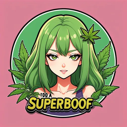 Prompt: Logo for a weed strain named superboof anime girl theme