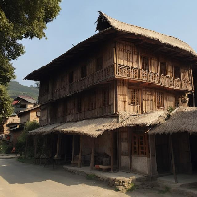 Prompt: a wooden house in a village