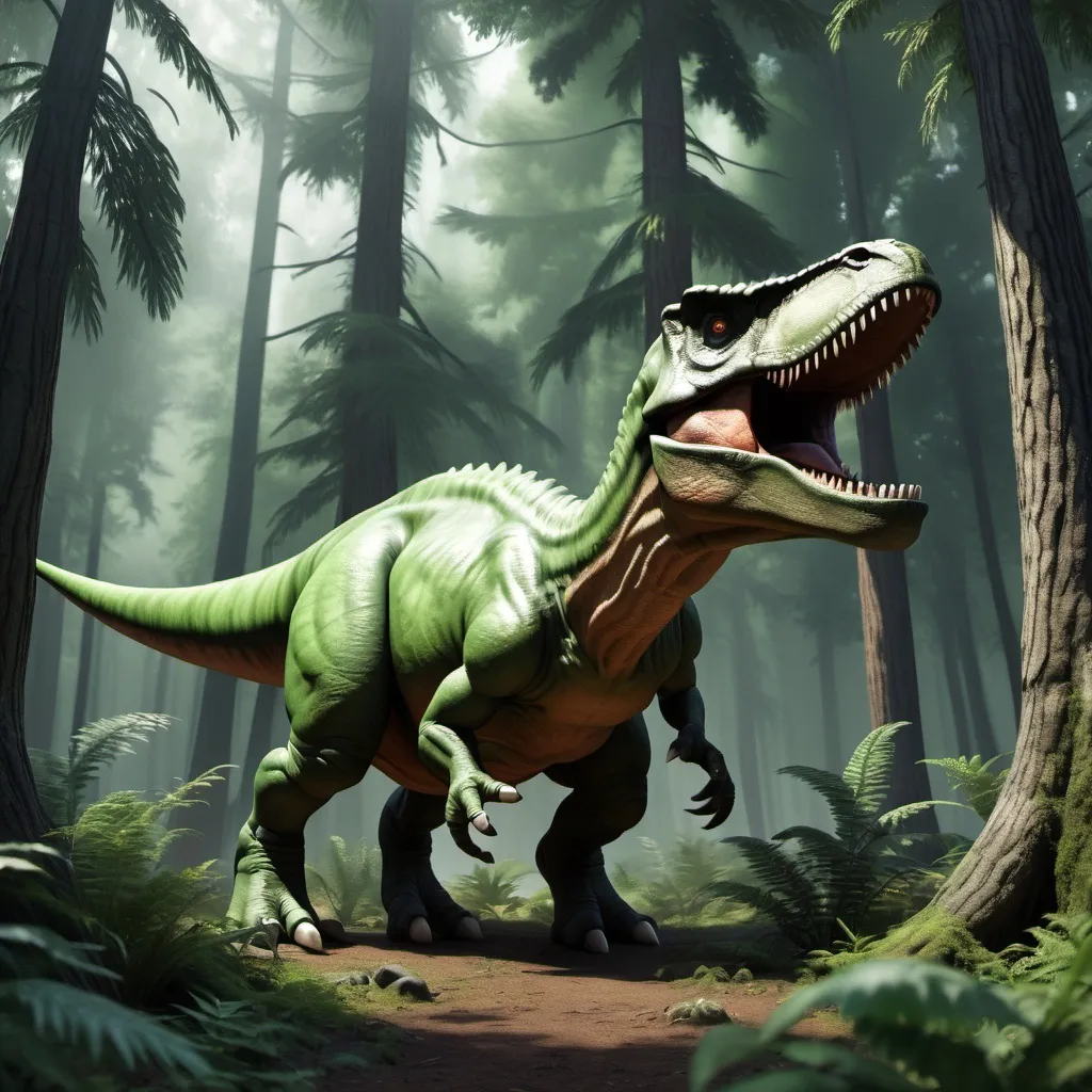 Prompt: dinosaur,forest