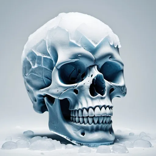 Prompt: create a image where is a skull made of frozen ice in white colour background