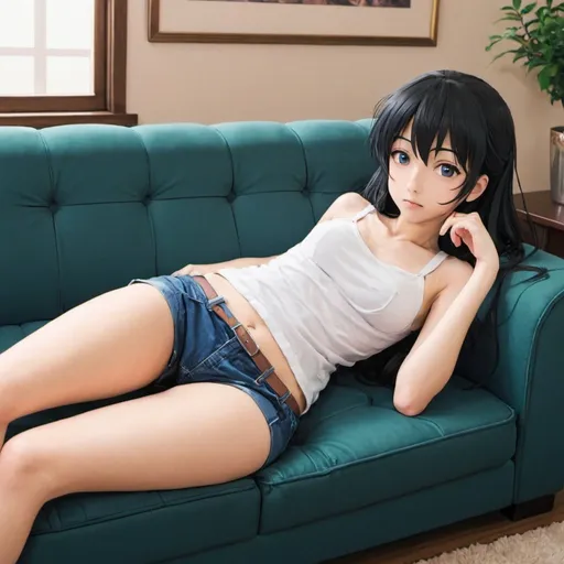 Prompt: anime girl laying on a couch
