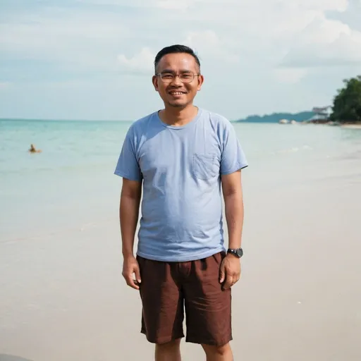 Prompt: a malaysian man on the beach
