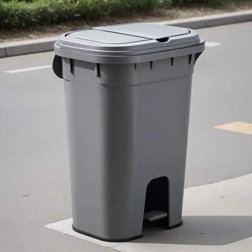 Prompt: The design of the garbage can is gray.    The ability to separate waste in the garbage can.                            Garbage cans should be designed from different angles. 