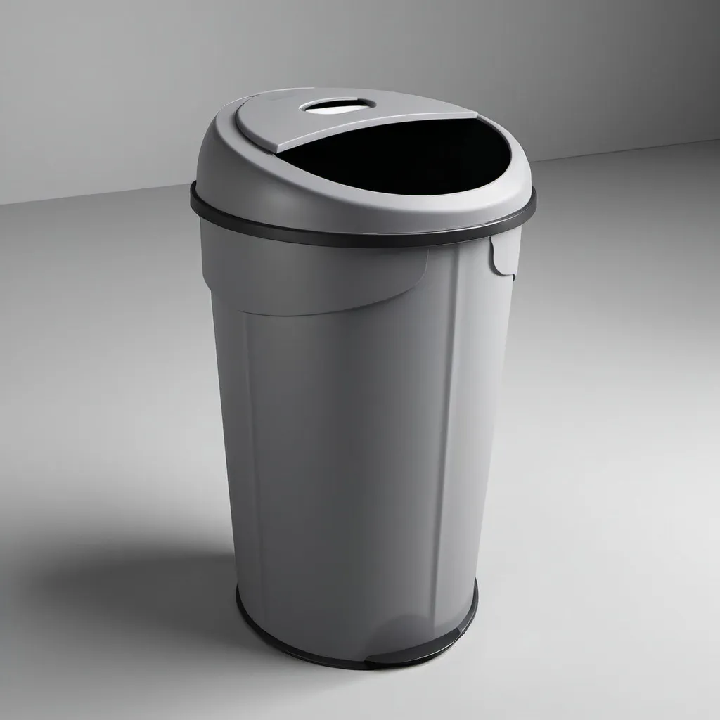 Prompt: The design of the garbage can is gray.    The ability to separate waste in the garbage can.                                     Garbage cans should be designed from different angles.                                       Give a reward to the user after dropping the trash inside it