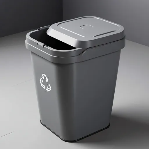 Prompt: The design of the garbage can is gray.    The ability to separate waste in the garbage can.                            Garbage cans should be designed from different angles.  Give a reward to the user after dropping the trash inside it