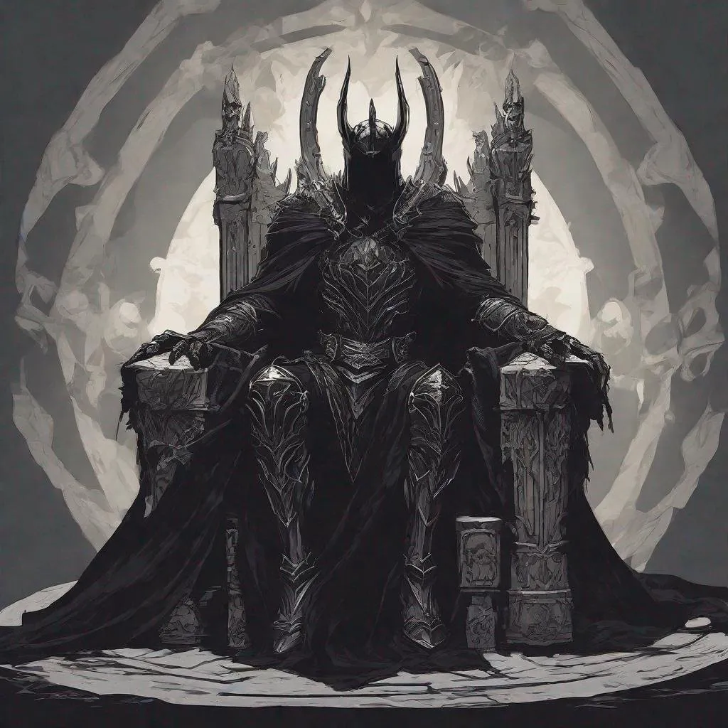 Prompt: A shadow knight sitting on his dark throne