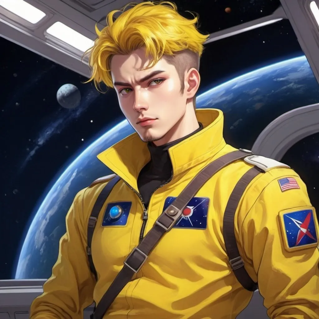 Prompt: anime style space captain in yellow shirt