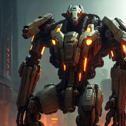 Prompt: AI-Malphunctioning, Cherno Alpha, high quality, detailed mech design, dynamic pose, intricate mechanical details, futuristic sci-fi setting, atmospheric lighting, tiltshift, intense battle scene, realistic metallic textures, vibrant colors, professionally rendered, ultra-detailed, sci-fi, dynamic pose, futuristic, detailed mech design, atmospheric lighting, UE5, 3DRender, 2 passes, 
