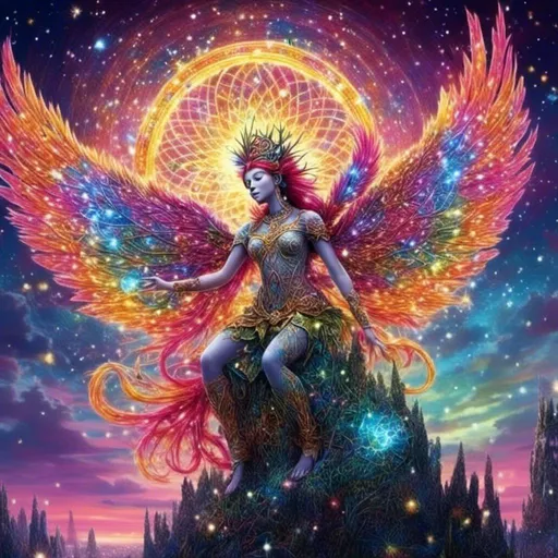 Prompt: <mymodel>Pegasus with vibrant hair and sparkling wings, flying in the heavens, majestic clouds, celestial atmosphere, highres, vibrant colors, fantasy, heavenly lighting, mythical creature, ethereal, detailed feathers, majestic pose