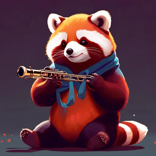 Prompt: <mymodel> red panda playing a clarinet, let's give the red panda some sunglasses and a musicians hat