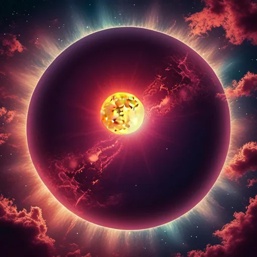 Prompt: Total eclipse with dramatic moon blocking sun, vibrant colors, surreal atmosphere, high quality, digital painting, cosmic, intense shadows, eerie lighting, detailed corona, high contrast, dramatic silhouette, astrological chart<mymodel>