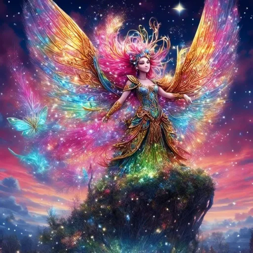 Prompt: <mymodel>Pegasus with vibrant hair and sparkling wings, flying in the heavens, majestic clouds, celestial atmosphere, highres, vibrant colors, fantasy, heavenly lighting, mythical creature, ethereal, detailed feathers, majestic pose