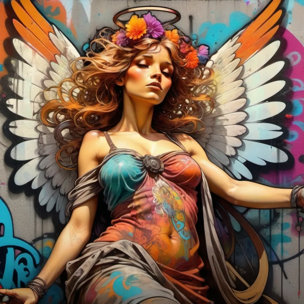 Prompt: graffiti angel in simon bisley style