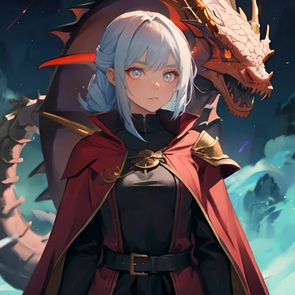 Prompt: Girl mage with dragon on her shoulder