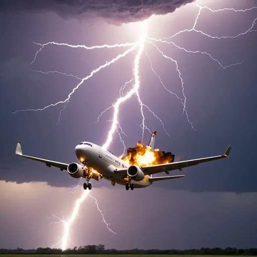 Prompt: plane crash in sky lightning strike