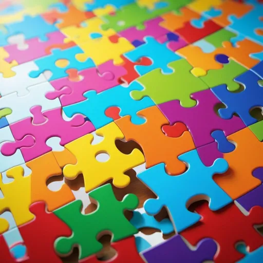 Prompt: Jigsaw puzzle with vibrant pieces representing strategy, collaboration, team, systems, financials, and product, high quality, digital art, bright and dynamic colors, teamwork, interconnected, detailed pieces, strategic planning, professional, colorful, vibrant, detailed, dynamic, digital art, puzzle, collaboration, team, systems, financials, product