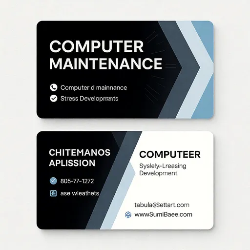Prompt: Gere um bisness card para manutenção de computadores e desenvolvimento de sistemas e aplicativos nas cores preto, branco e azul celeste
