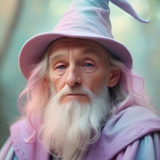 Prompt: Dreamy pastel portrait, wizard, ethereal atmosphere, soft focus