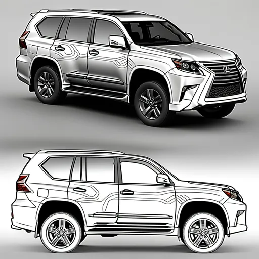 Prompt: A detailed CAD drawing of a 2016 Lexus GX460 