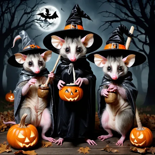 Prompt: halloween, possum witches