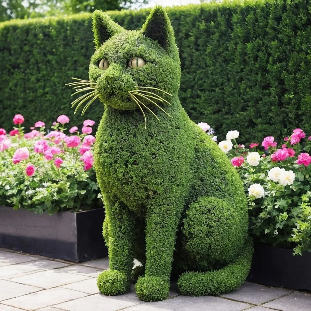 Prompt: Topiary cat with flowers