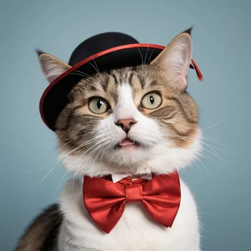 Prompt: Create a realistic photo of a sassy cat that would typically involve capturing an expression that reflects confidence or even a hint of rudeness. The cat could be posed in a way that emphasizes its attitude, such as with a tilted head, half-closed eyes, or a raised paw. Adding accessories like a small hat or a bow tie could enhance the "dressed up" aspect. This combination would embody the sassiness defined by a confident or boldly assertive demeanor.